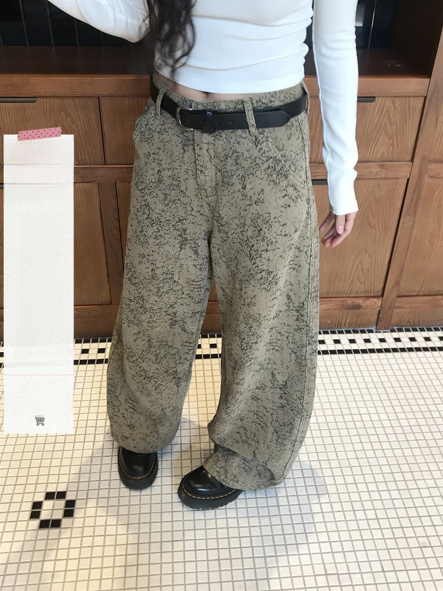 

Sinbounboun High Waist Wide Leg Jeans Women's Floral Embroidery Scythe Design Casual Comfortable Denim Pants Retro Sle