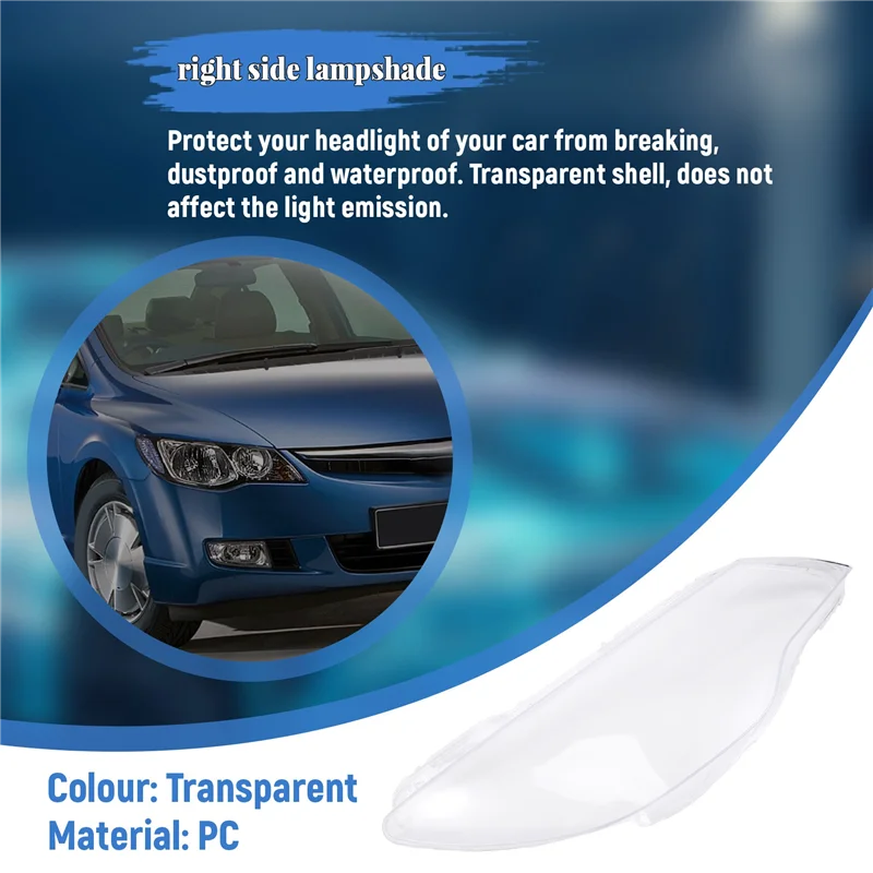 

AU34-Car Front Side Headlight Clear Lens Lamp Shade Shell Cover For Honda Civic FD 2006 2007 2008