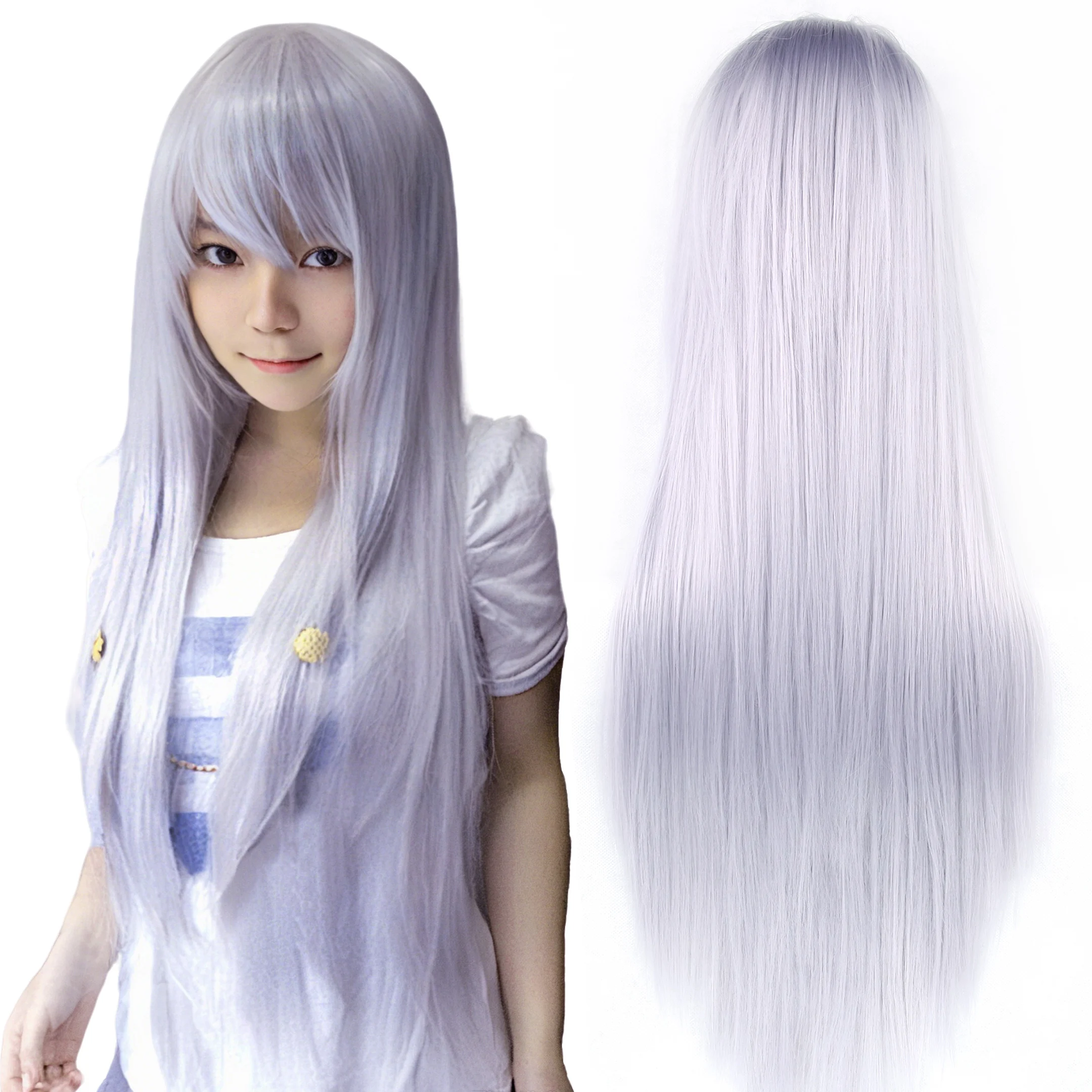 

Synthetic Hair Sliver Grey Straight Long Wig for Anime Cosplay Halloween Costume Party Hair Sesshōmaru Gray Wig with Bangs