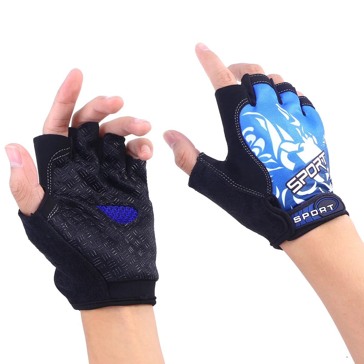 Gym Gloves Outdoor Sports Breathable Motorcycle Cycling Workout Half Blue Fitness