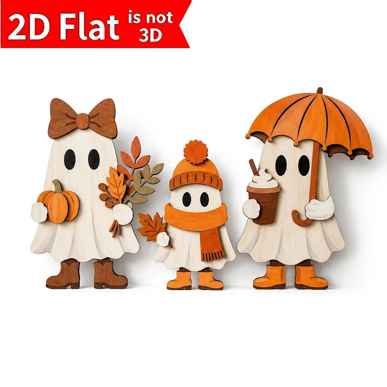 Set of 3 Cute Autumn Wooden Desktop Signs, Tiered Wooden Family with Pumpkin, Maple Leaf, Latte, and Umbrella, Farmhouse Autumn