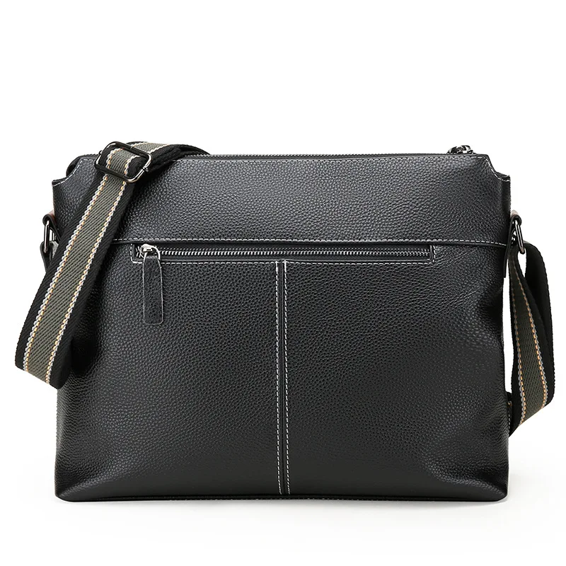 Bolsa mensageiro horizontal de couro genuíno para homens, bolsa de ombro de couro casual, grande capacidade, nova