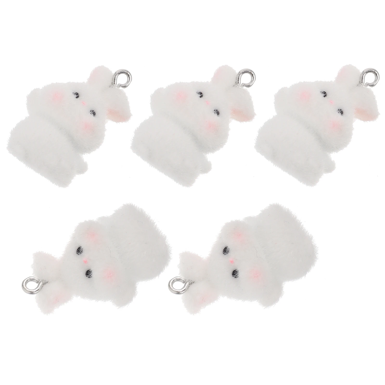 

5 Pcs Flocking Rabbit Pendant Keychain Cartoon Charm Necklace Bunny Accessories Lightweight Comfortable Unique Design