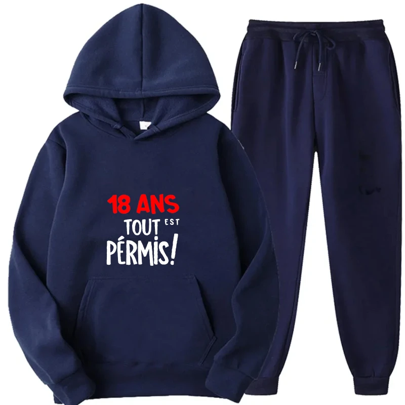 طقم هوديي مطبوع باللون الأزرق الداكن نص فرنسي La Terre Est Rond ملابس رياضية كاجوال للرجال والنساء ملابس ترفيهية خارجية