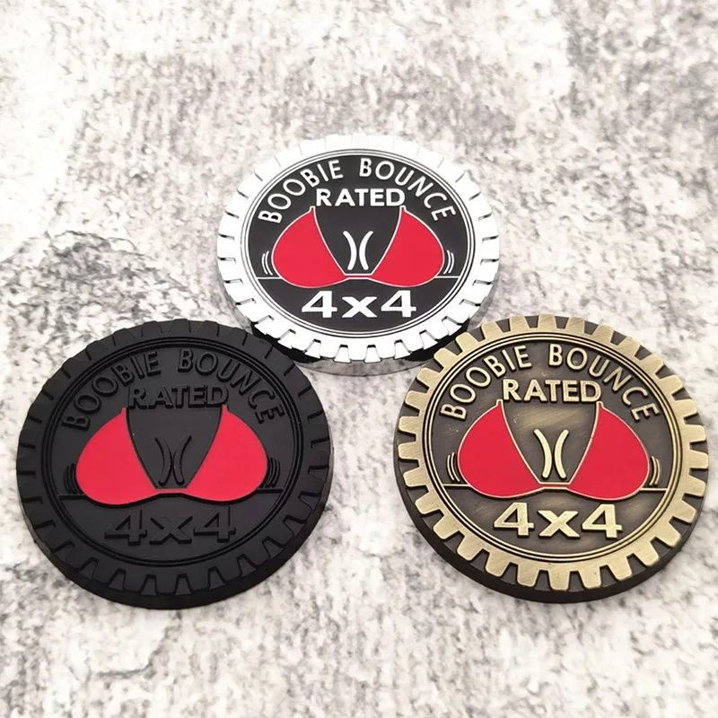 (Set of 2)3D Funny Boobie Bounce Rated 4 X 4 Metal Chrome Zinc Alloy Adhesive Emblem Decorative Badge Sticker Auto Accessory