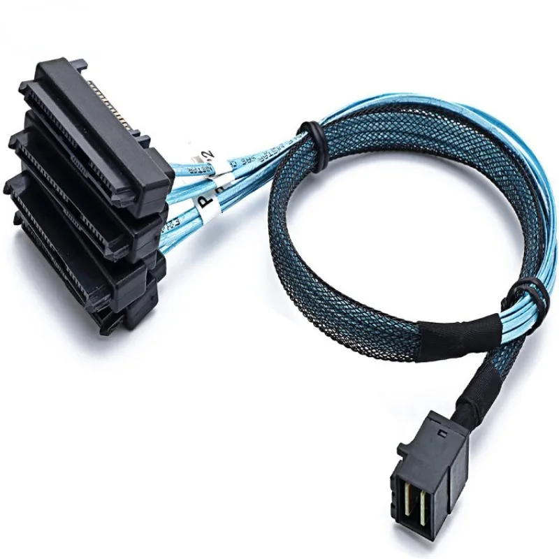 SAS SATA Cable SFF-8643 To 4 SFF-8482 Internal Mini SAS HD To 4 SFF-8482 Connector with 15pin Power Port Hard Drive Splitter