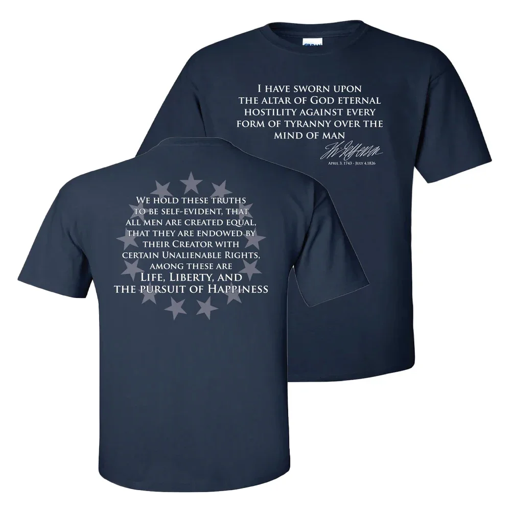 

THOMAS JEFFERSON Famous Quotes Hostility to Tyranny T-Shirt New 100% Cotton O-Neck Short Sleeve Summer Casual Mens T-shirt