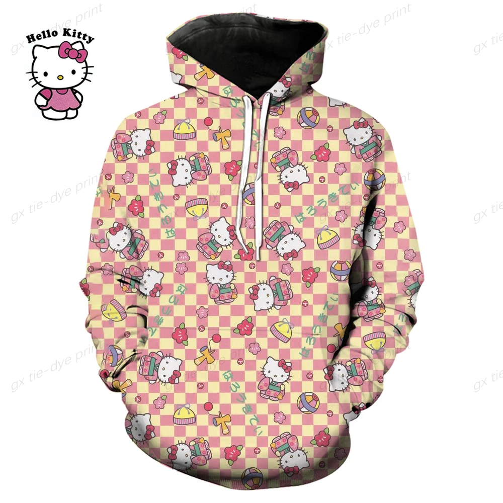 Kawaii Hello Kitty Casual Schattige Print Unisex Hoodie Lente En Herfst Sanrio Cartoon Casual Sport Straatafdruk Hoodie