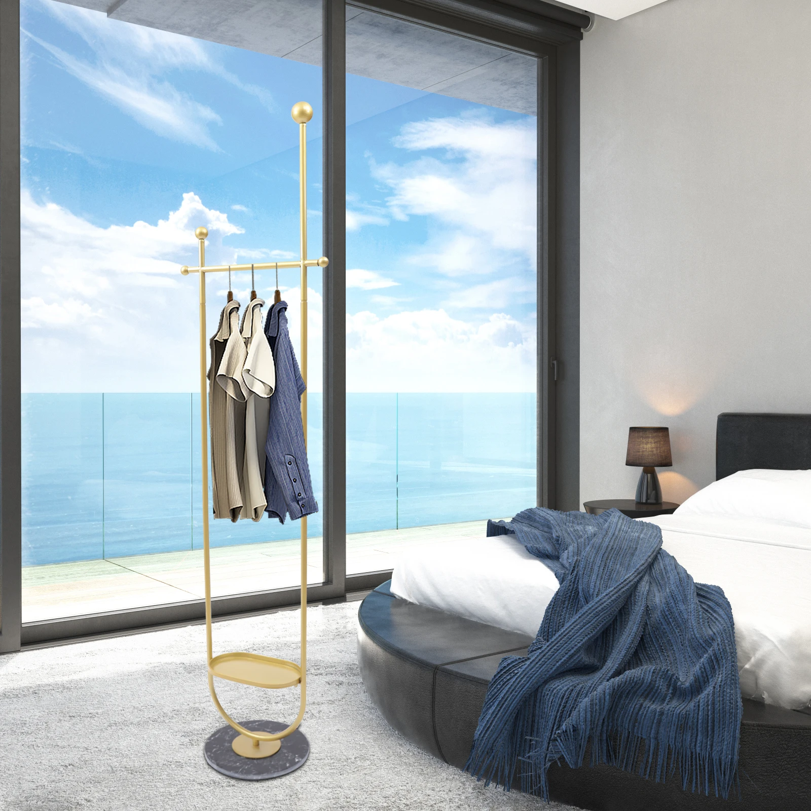 Gold Beweglichen Kleidung Rack Moderne Garment Rack Mit Schindel und Marmor Basis Kleidung Rack