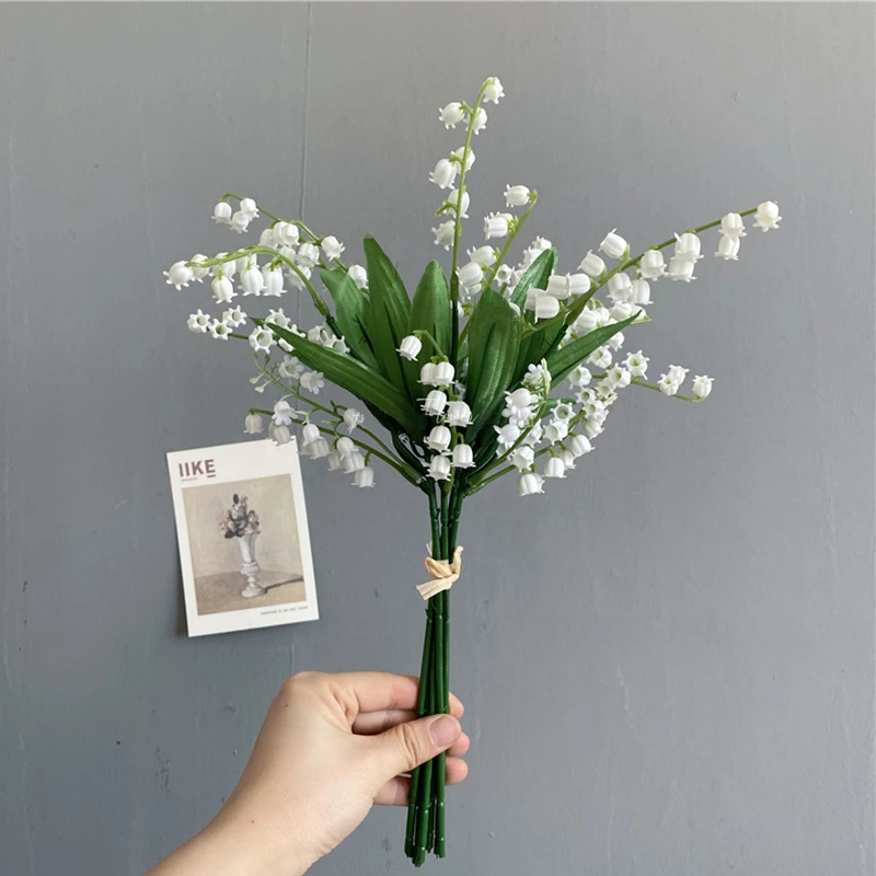 6pcs White Artificial Plastic Flower Lily of the Valley Bouquet Wedding Home Table Centerpiece Decoration Accessories Fake Plant