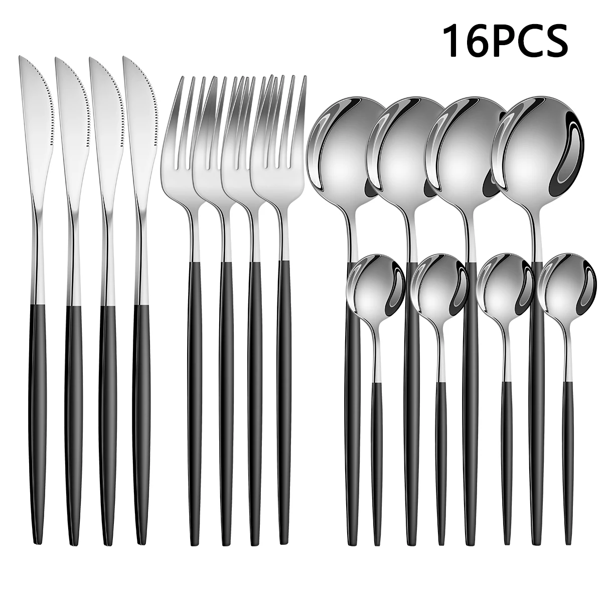 16pcs  Stainless steel tableware set home western tableware steak knife fork spoon 4-piece hotel restaurant tableware set