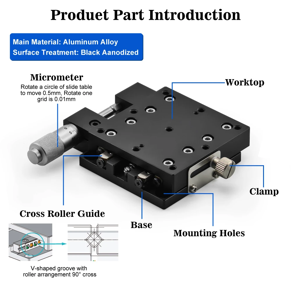 High Precision Diacion AXY120 Manual Stage 120*120mm XY-axis Linear Guide Blocks Aluminum Alloy 20kgf Load Capacity 25mm