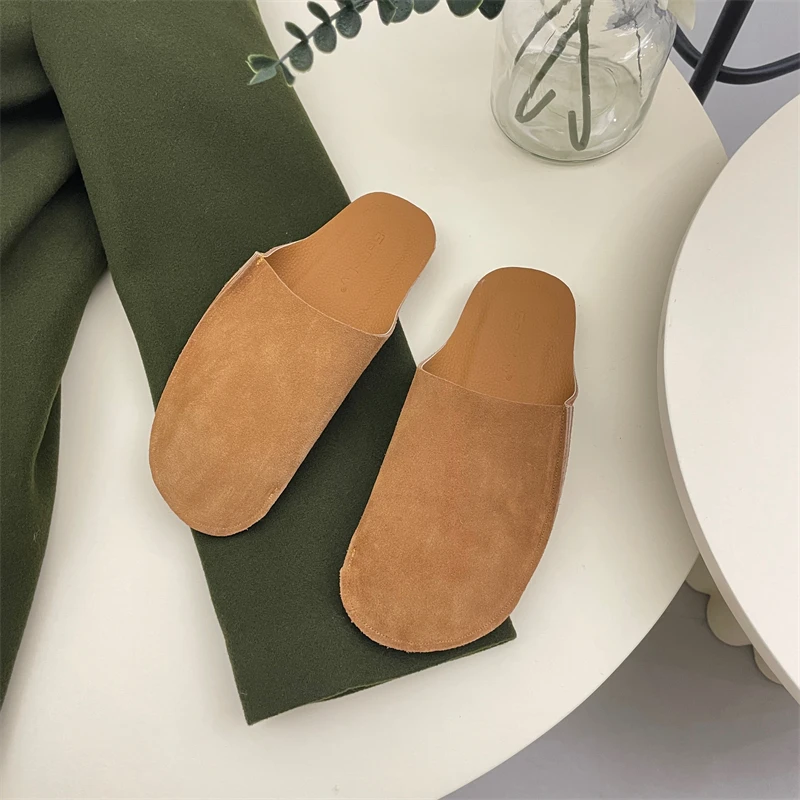 Solid Soft Leather Women Slides Outside Wearing 2023 Summer Mules Zapatos Mujer Ladies Shoes Korean Women\'s Slippers EU35-39