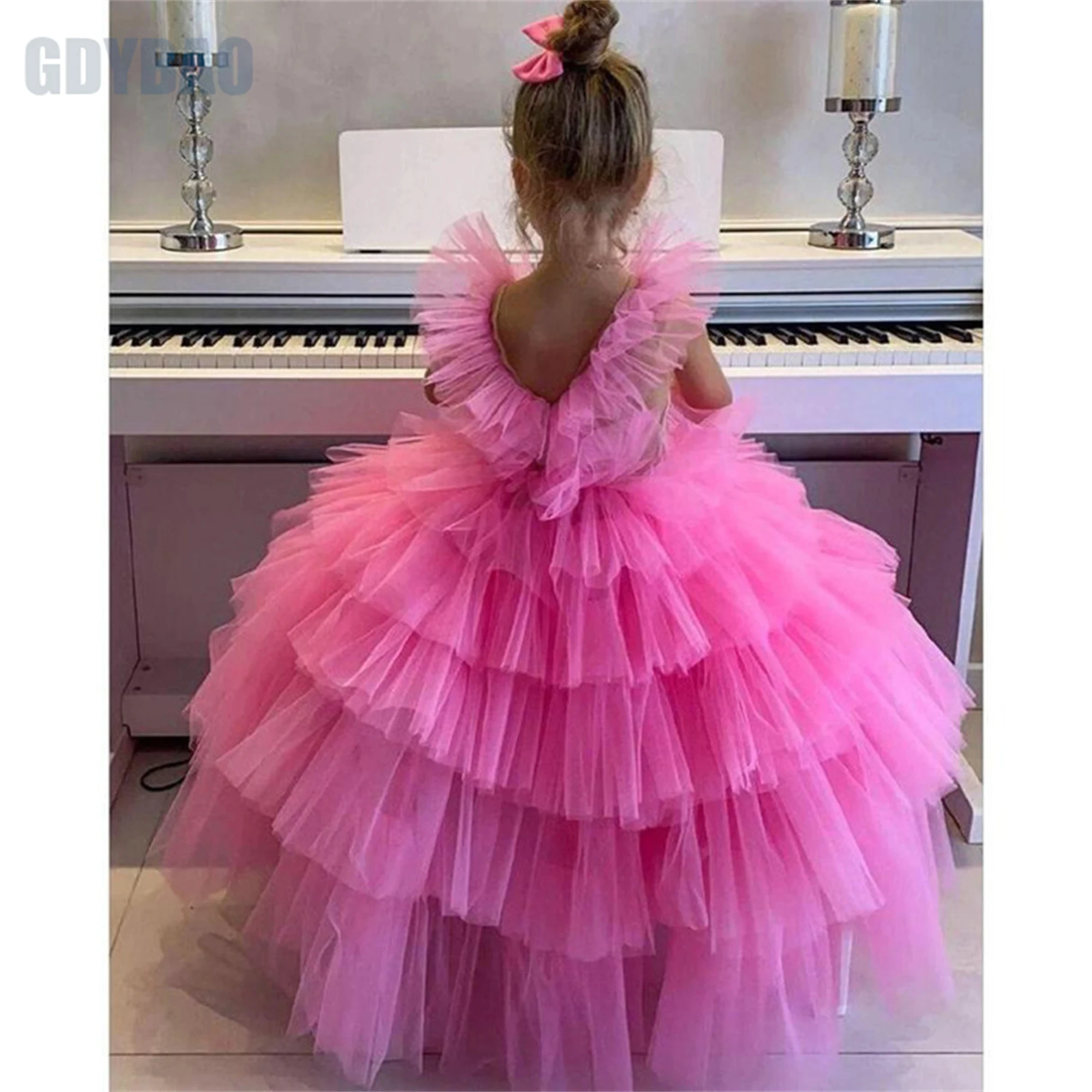 Puffy Long Flower Girl Dresses for Weddings Tiered Child Tulle Party Birthday Pageant Dress Baby Ruffles Formal Prom Dresses