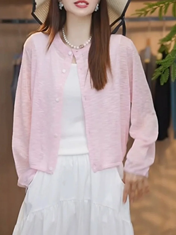 Blauwe lichtgewicht zonbescherming gebreide trui dames bovenkleding open vest zomer nieuwe Koreaanse Sle losse top