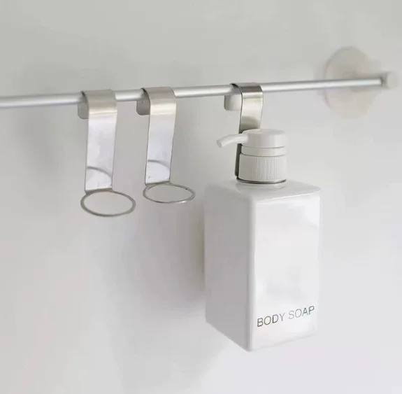 3 Sizes Optional No-Drill Round Bathroom Hooks, Shampoo Replacement Bottle Storage Holder Rings, Hanging Hooks, Organizer