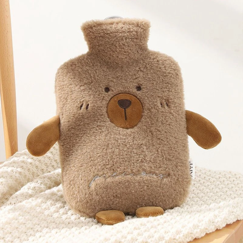 1/2 L Hot Water Bottle With Cover Pig Bear Cold-proof Plush Hot Water Bottle Protective Removable Hot Water Bag Cover Supplies