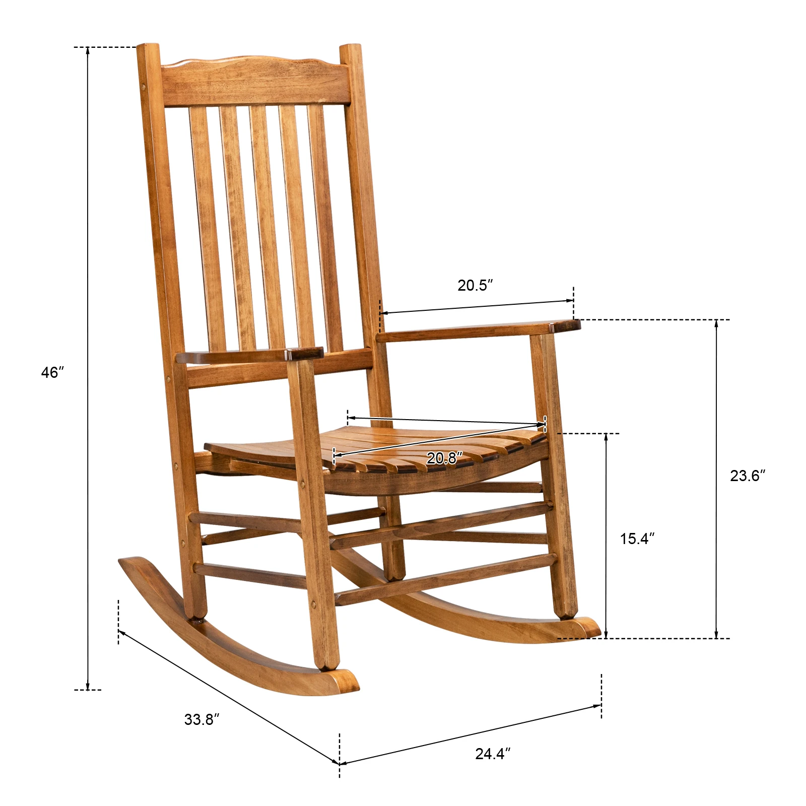 68.5*86*115CM Square Wooden Rocking Chair Wavy Backboard Original Color