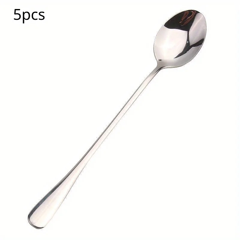 5 stuks roestvrijstalen ijstheelepel met lange steel, koffielepel, ijsroerlepel, vaatwasmachinebestendig, keukenaccessoires