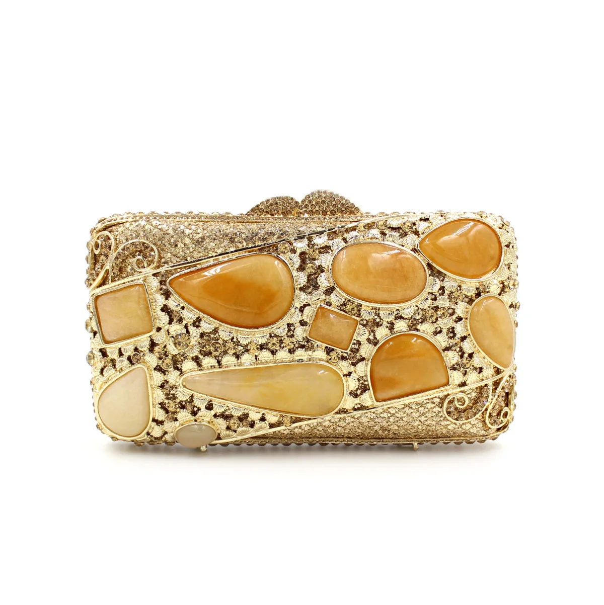 

Factory Wholesales Classic Crystal Metal Clutch Bag With Agate Stone Crossbody Evening Handbag Rhinestone Vintage Purse