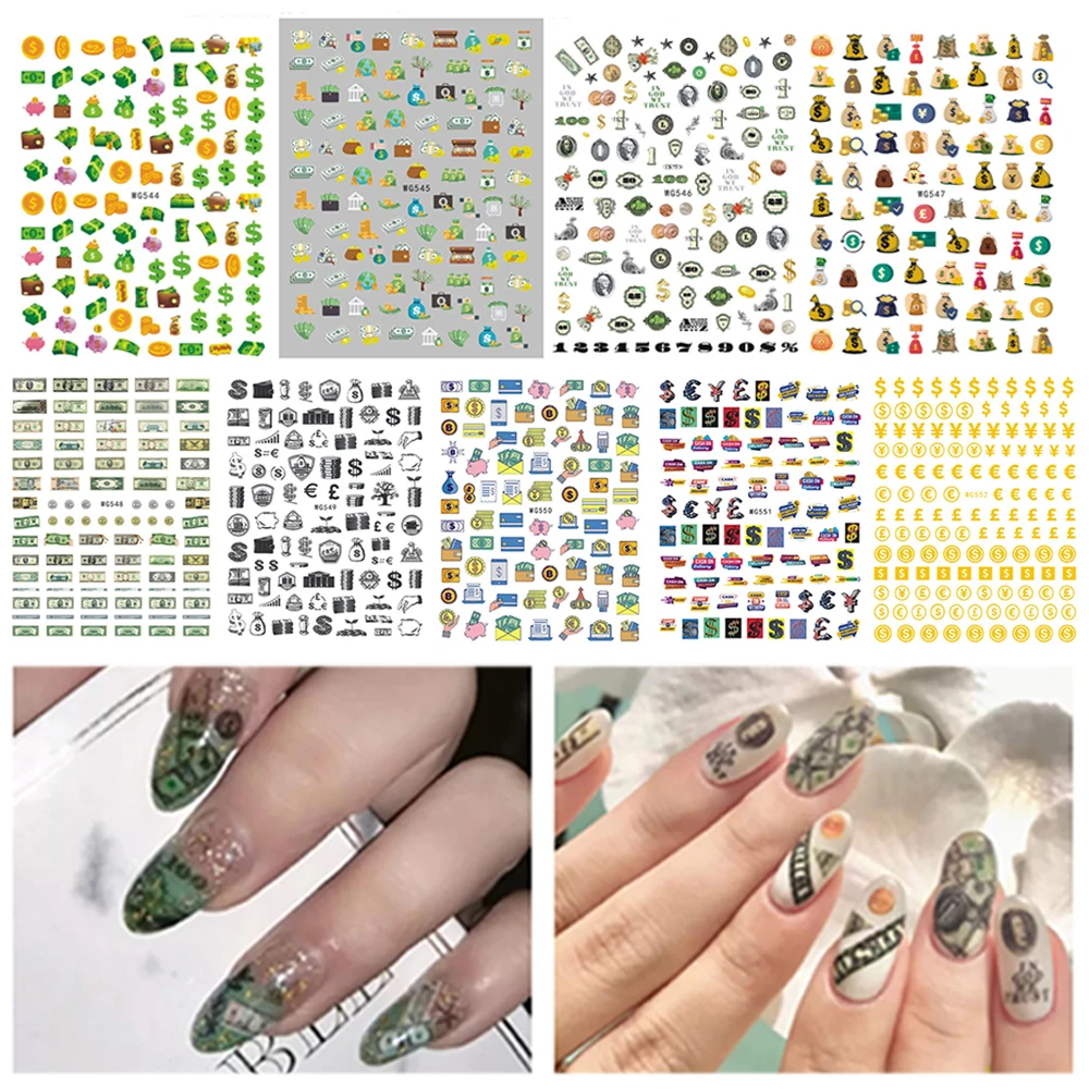 Decalques autoadesivos para manicure, estilo rico e rico à prova d'água, decorações para arte em unhas, adesivos para unhas, apliques para arte em unhas