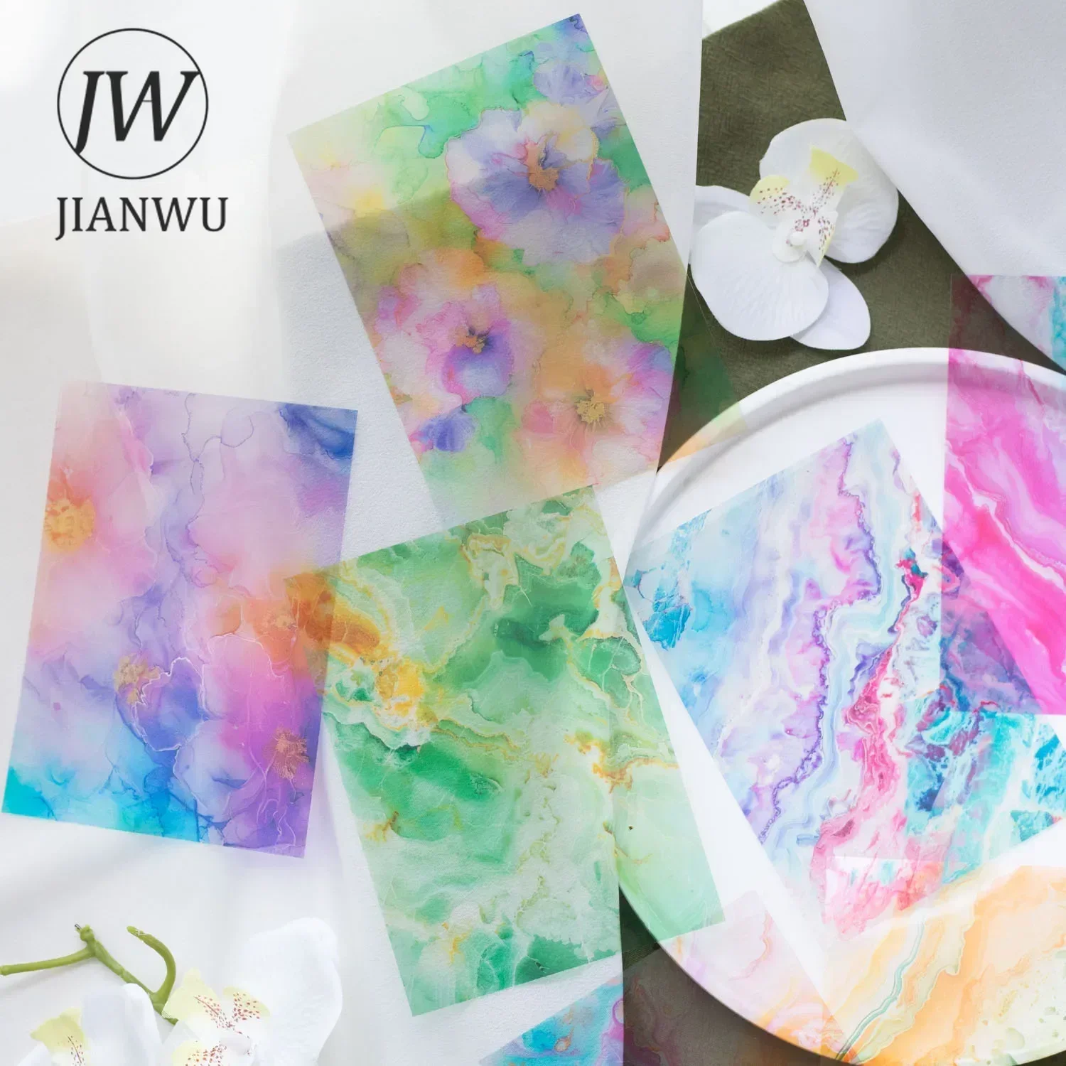 JIANWU Flower Cloud Stone Pattern Series Vintage Watercolor Pattern Material Collage PET Sticker Creative DIY Journal Stationery