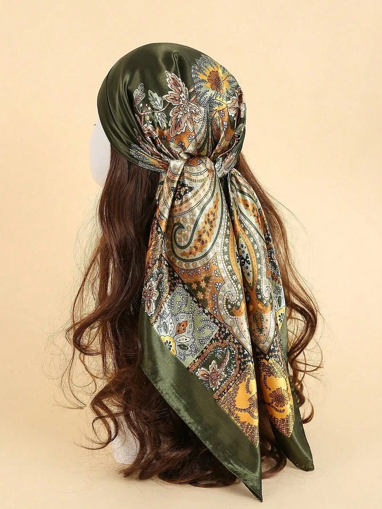 

1pc Women's Fashion Paisley Patterned Square Scarf, 90*90cm Bandana/Multi functional silk scarf sleep cap, summer, beach, hat
