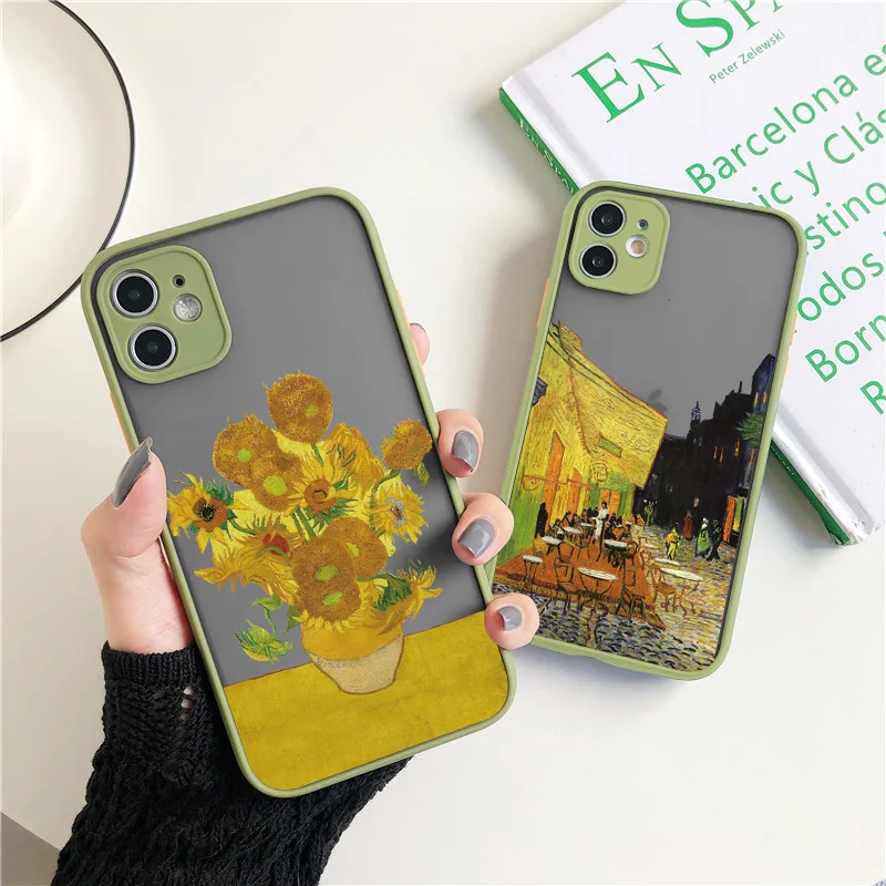 Arte Van Gogh pintura a óleo casos de telefone, capas à prova de choque macio, iphone 7, 8, 16, 15, 14, 11, 12, 13 Pro Max, Mini, X, XR, XS, Max
