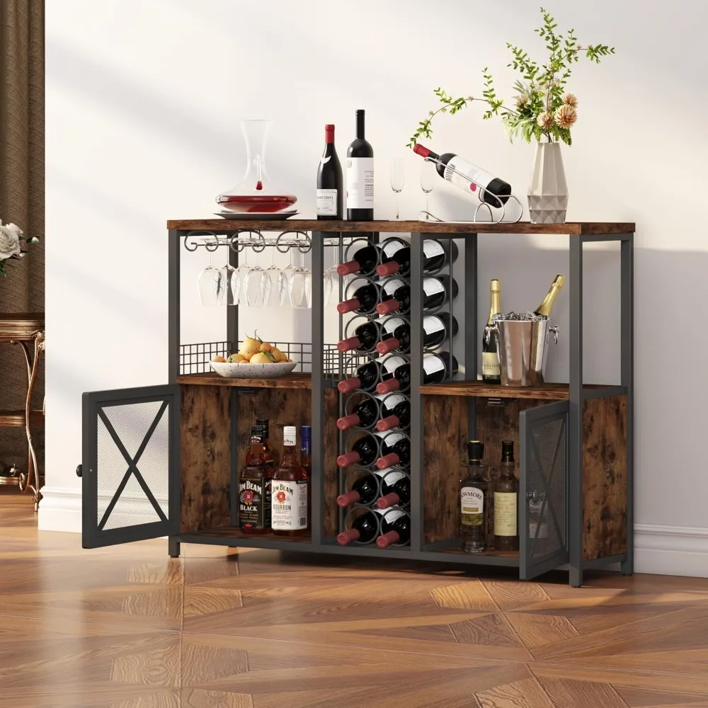 

US Shipping Mini Bars for Home Wooden Coffee Bar Cabinet Modern Liquor Cabinet with Storage for Wine Glasses Farmhouse Buffet