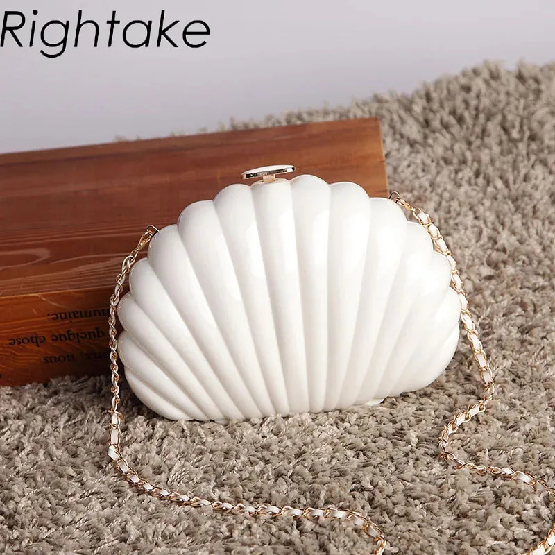 Biały akrylowy kształt muszli torebki damskie Party Fashion Chain wieczorowa torebka ślubna Lady torebki Shell torba na ramię Crossbody