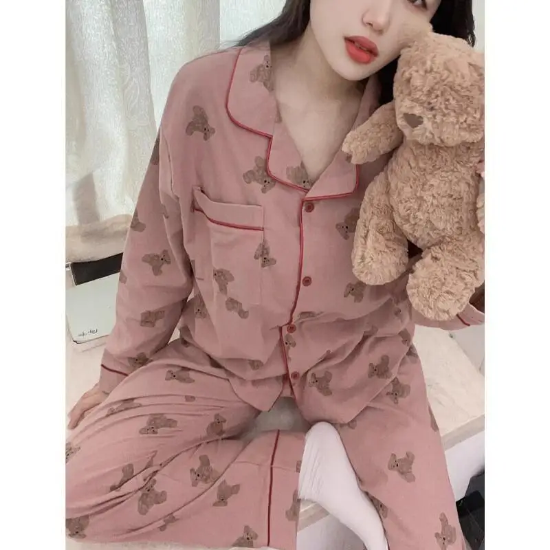 

Kawaii модный пижамный комплект для девочек, домашняя одежда из 2 предметов, студенческая повседневная женская одежда с героями мультфильмов, удобный женский пижамный комплект с воротником, новый