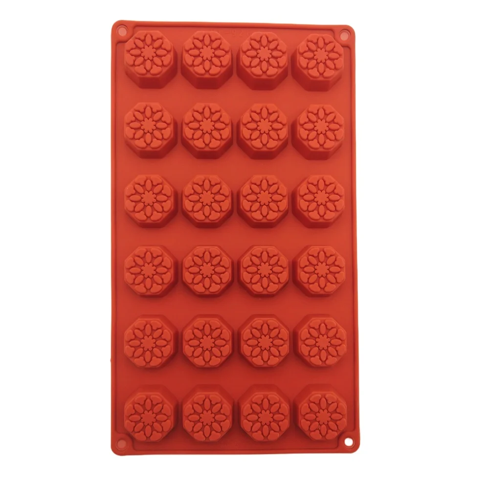24 Hole Octagonal Flower Silicone Chocolate Mold NonStick DIY Candy Jelly Pudding Ice Cube Handmade Soap Candle Cake Baking Tool