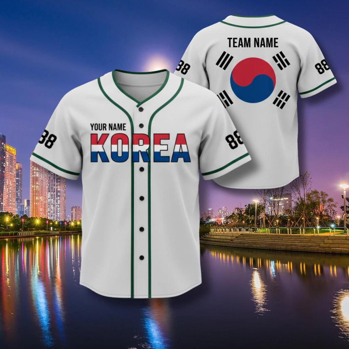 Custom South Korea Taegukgi Flag Baseball Jersey Personalized Name Team Number White Short Sleeve Sports Shirt For Korean Fans