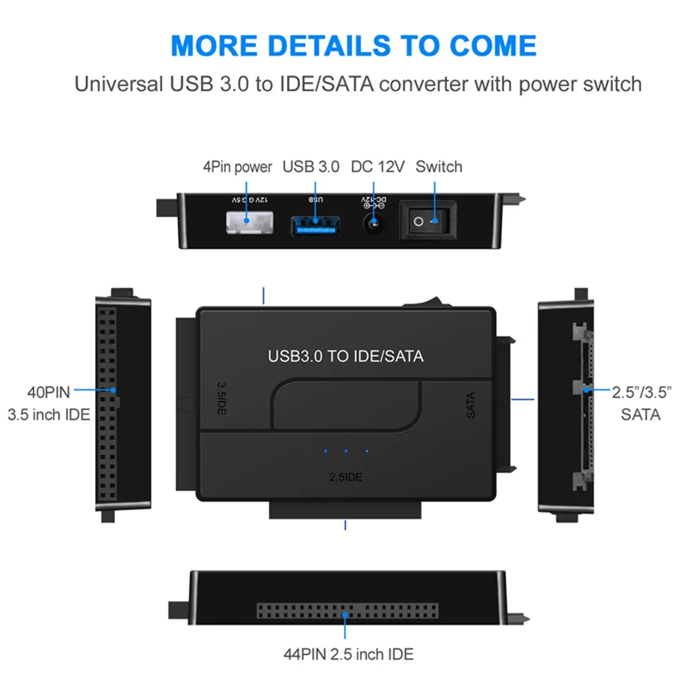 SATA Combo USB IDE SATA Adapter Hard Disk SATA to USB3.0 Data Transfer Converter for 2.5/3.5/5.25 Optical Drive(EU Plug)