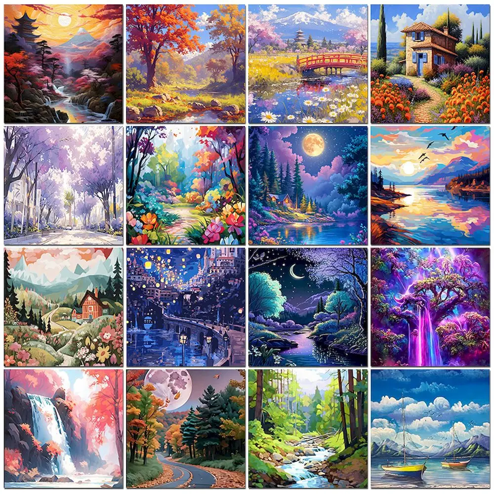 PhotoCustom DIY Painting By Numbers Natural Landscape Complete Kits Oil Paint By Numbers On Canvas Home Decor Digital Painting