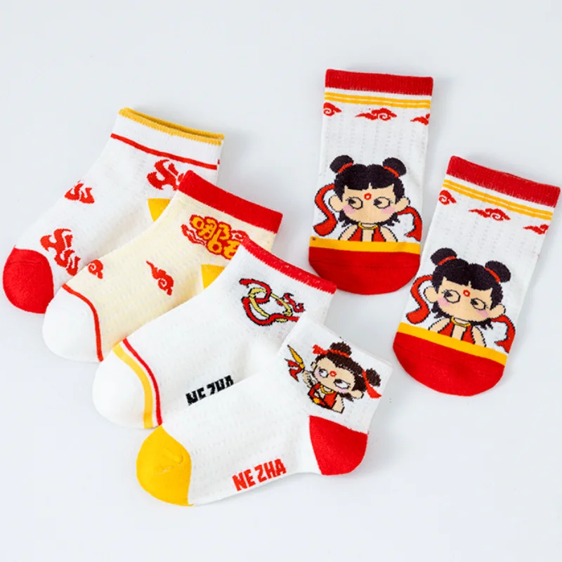 

5Pair/lot New Summer Thin Cartoon Chinese Nezha Children's Socks