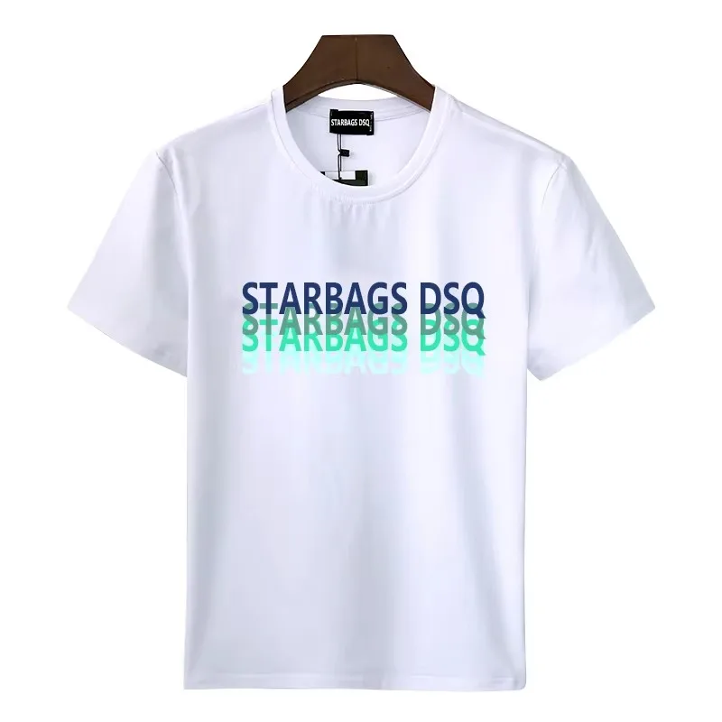 

2025new Starbags рубашка с черепом, оригинальная одиночная высококачественная хлопковая рубашка с круглым вырезом, повседневная мужская футболка с коротким рукавом с бриллиантами
