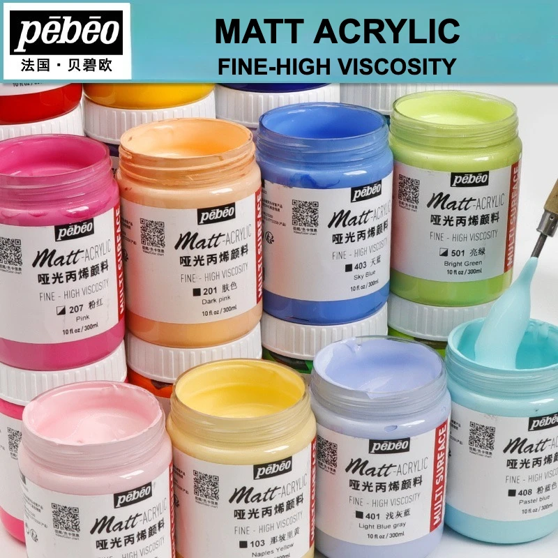 PEBEO-pintura acrílica de Color mate, 300ml, embotellada, fina, alta viscosidad, pintura no reflectante, suministros de arte para artistas estudiantes, blanco titanio