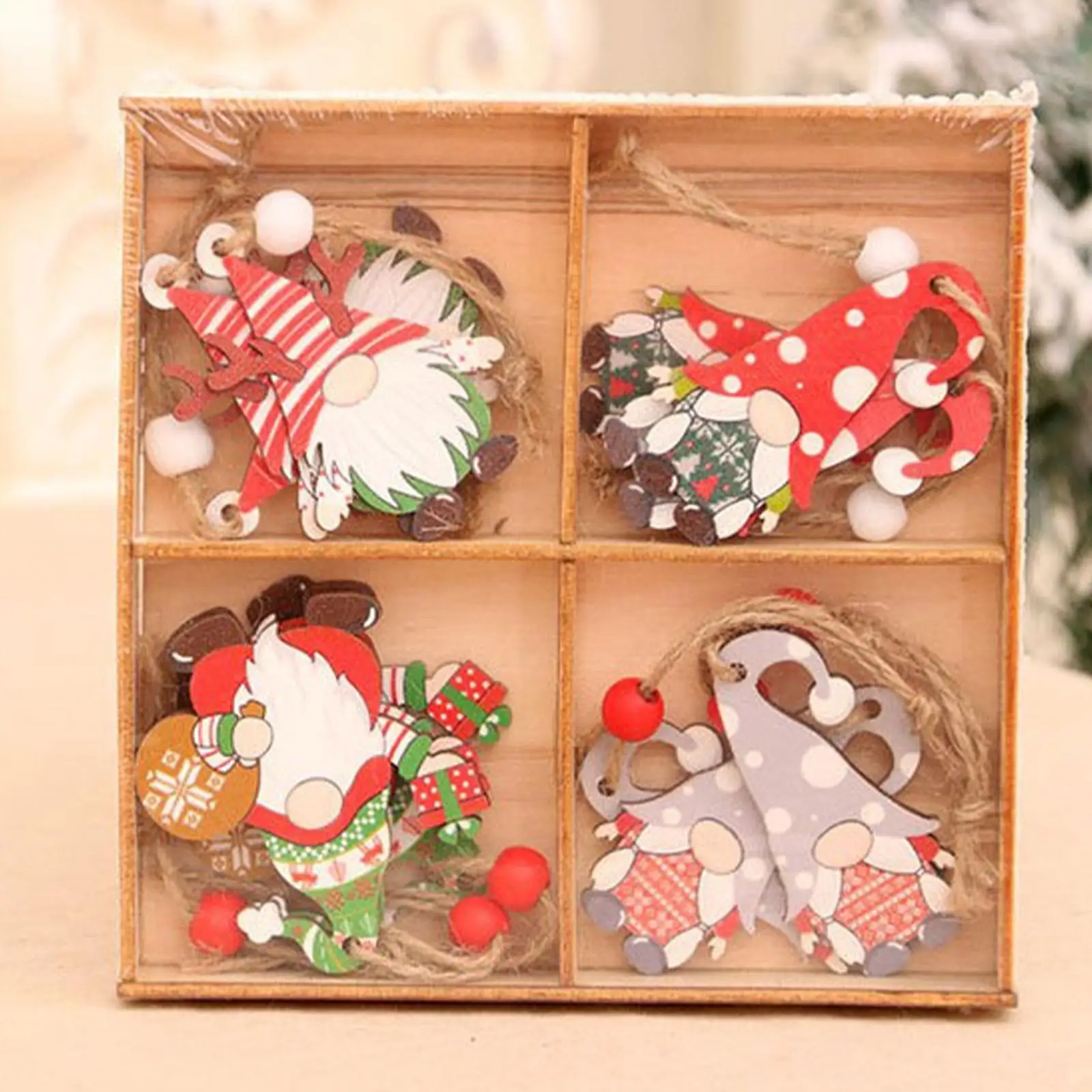 Adornos colgantes de Gnomo de Navidad de madera con decoraciones, 12x
