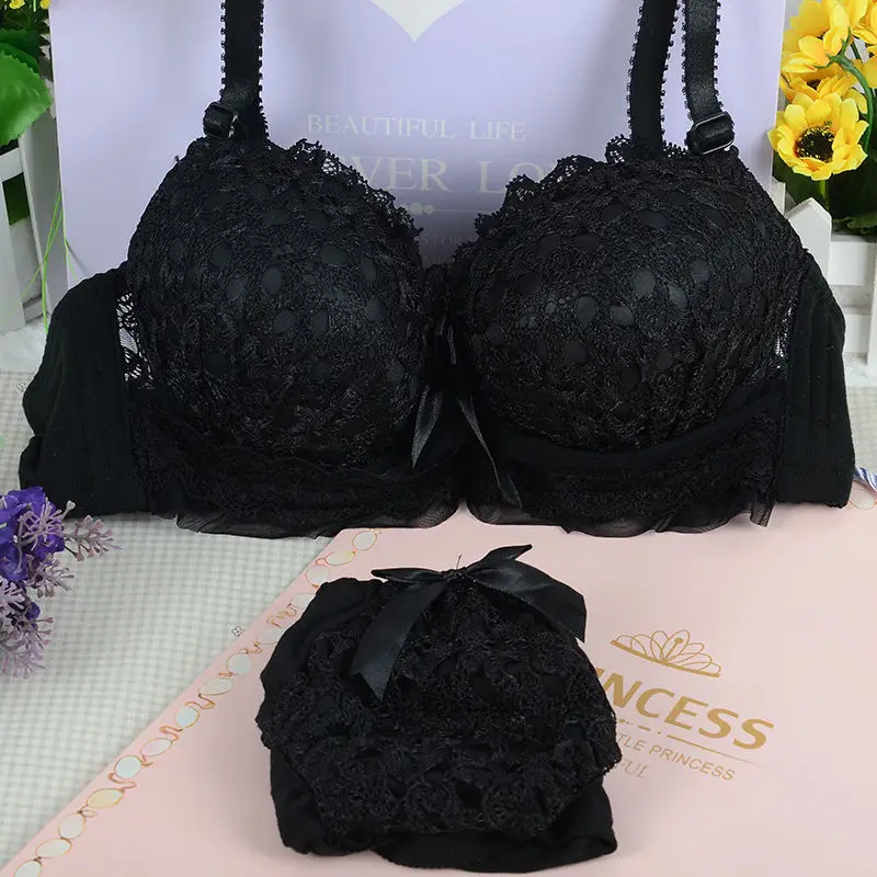 Push Up Women Bra Set Lace Seamless Bralette Cotton Underwear Wire Free Sweet Girl Students Lingerie With Panties Sexy Lingeries