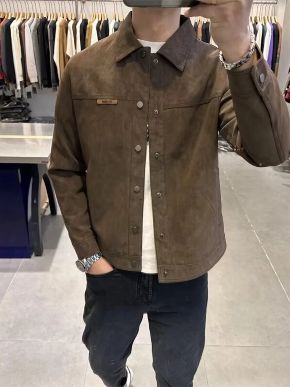 

Мужская замшевая куртка American Sle Workwear с воротником, высококачественная, в корейском стиле, повседневная, универсальная, для отдыха, модель Haome, топ-куртка