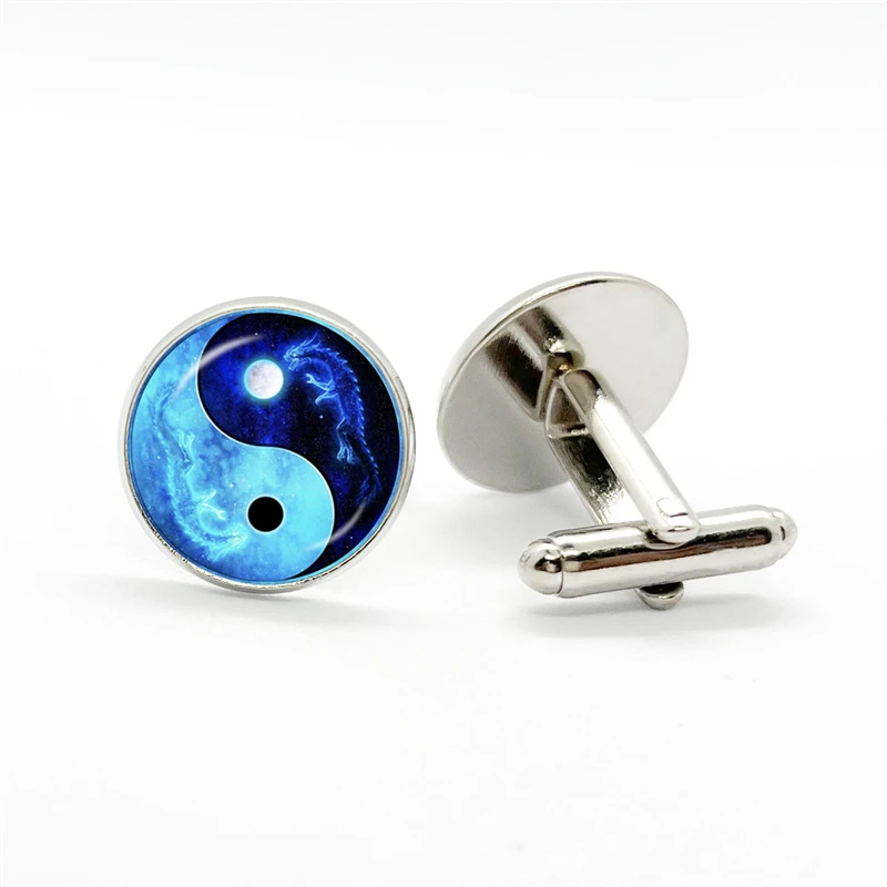 Yin Yang Tai Chi  Glass Gem Cufflinks Suit Cuff Links Men Shirt Accessories Husband Birthday Gift