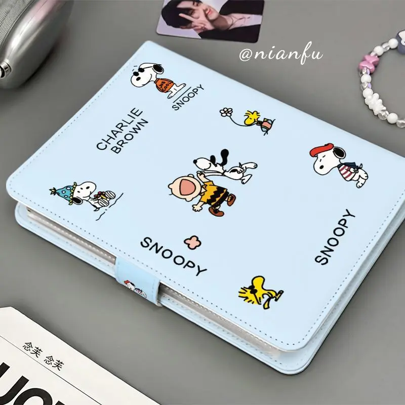 Simpatico cartone animato Snoopy album di archiviazione portatile studente stella che traccia alta aspetto piccola carta in pelle pu A5 a quattro griglie impermeabile