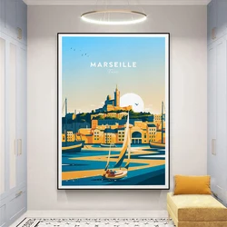 Marseille Traditional Travel Print Poster Colorful France Cityscape Wall Art Print Marseille Travel Canvas Painting Office Decor