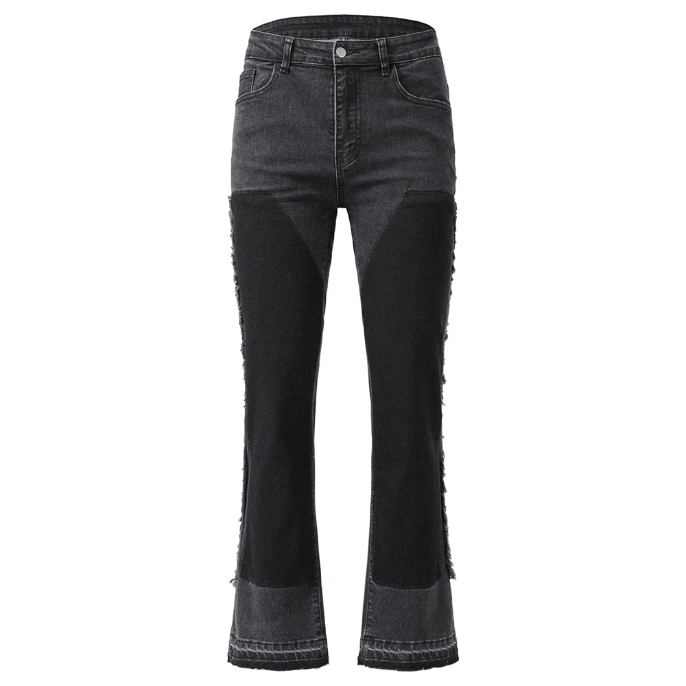 

Men's Slim Boot Cut Jeans Streetwear Black Cotton Denim Pants Casual Patch Design All Match Flared Trousers