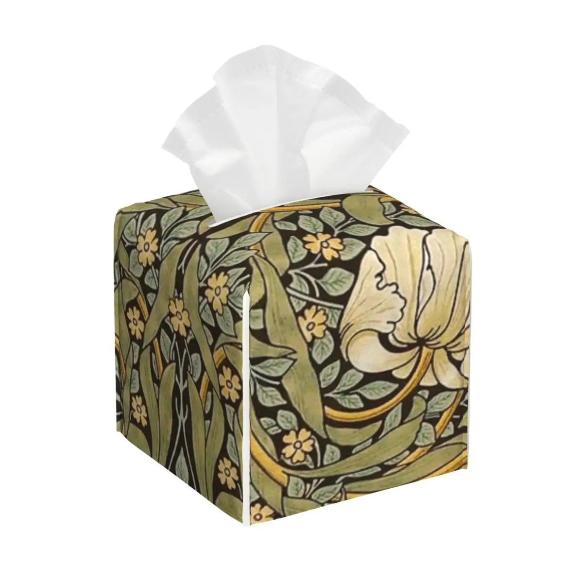 Custom William Morris Pimpernel Tissue Box Cover PU Leather Square Floral Textile Pattern Facial Tissues Holder for Office