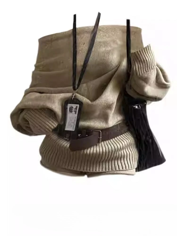 

Oversize Loose Casual All-match Sweaters Mujer Autumn Lazy Style Knitted Pullover 2025 Off Shoulder Top for Women Y2k Chic