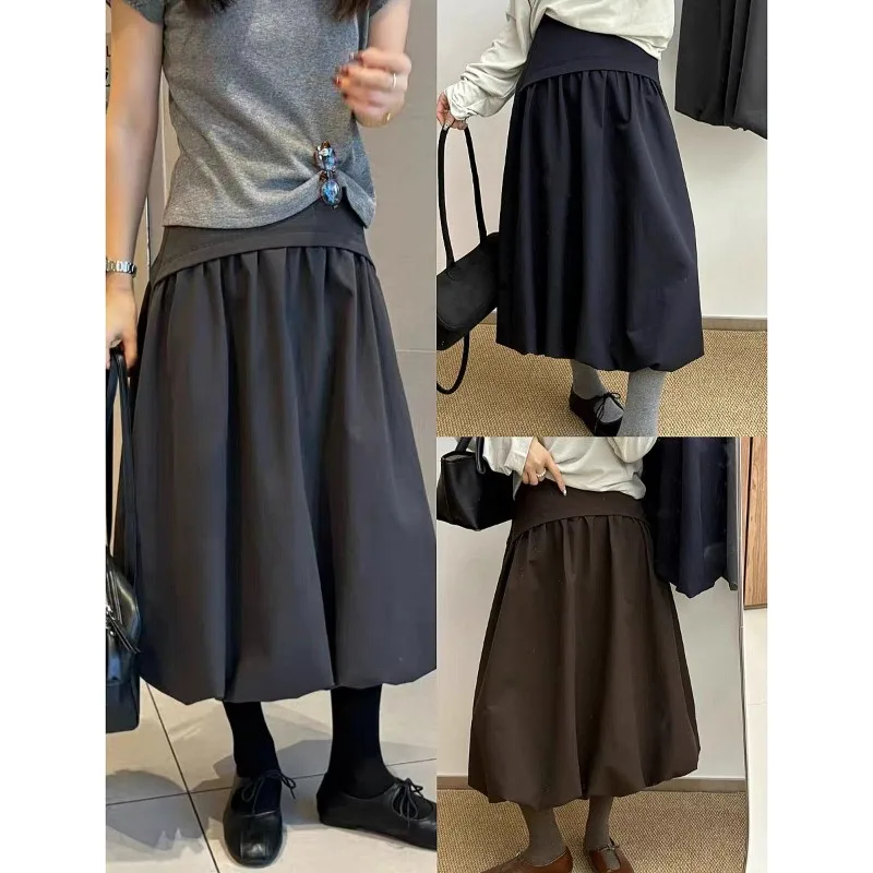 

Японская плиссированная свободная винтажная юбка миди для женщин, весна 2026, новая коллекция, уличный стиль, с высокой талией, однотонная, универсальная, А-силуэт