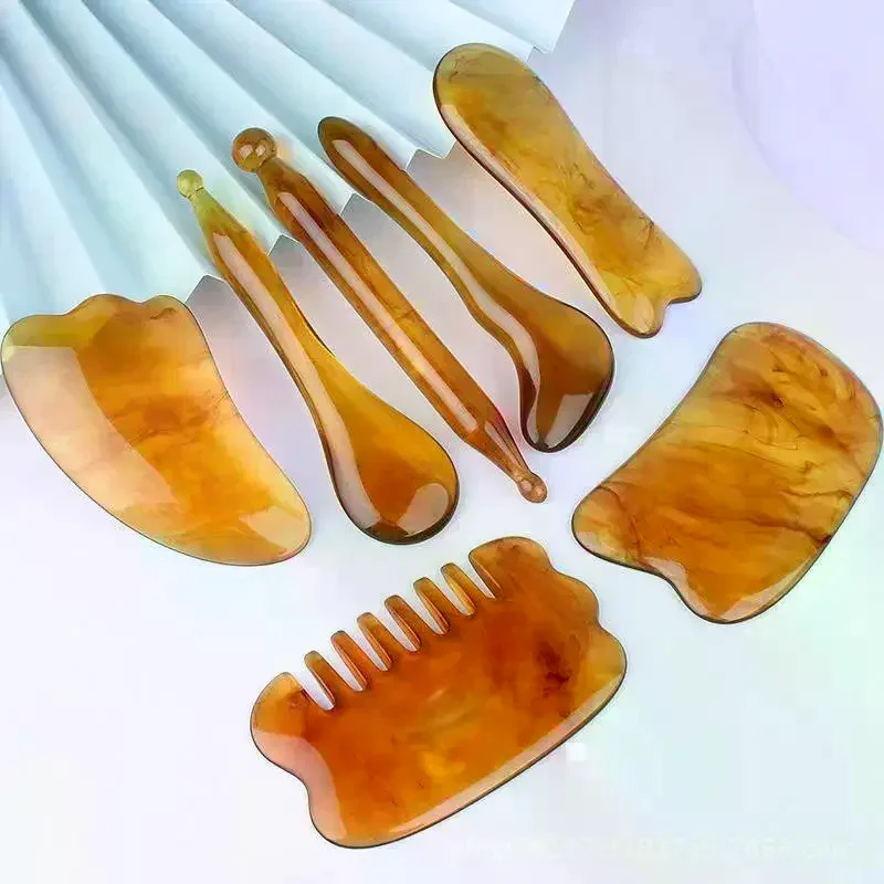 Amber Guasha Massage Tools Face Body Massage Beauty Tool Spa Skin Caring Neck Pain Relief Scraper Scraping Massage Board 7pcs