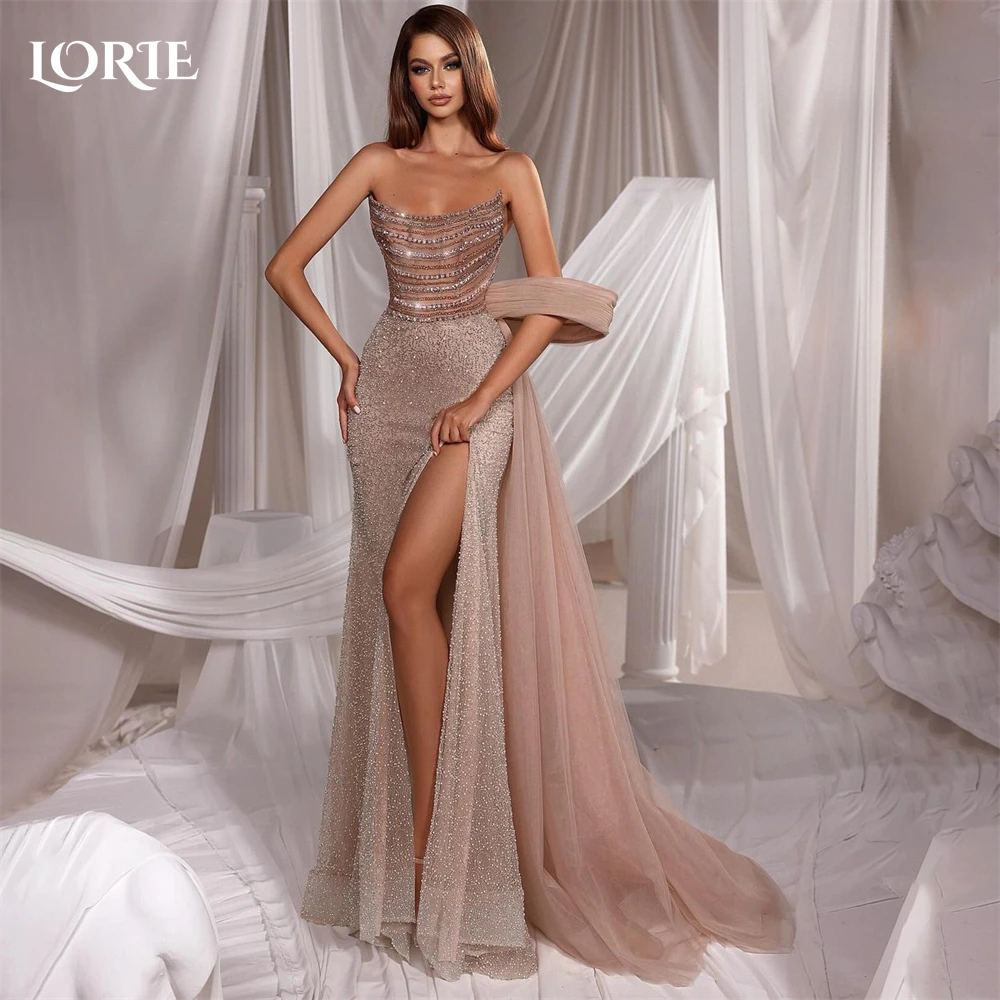 

LORIE Luxury Glitter Mermaid Evening Dresses Dubai Off Shoulder Sparkly Beading Prom Dress Sexy High Side Slit 2024 Party Gowns